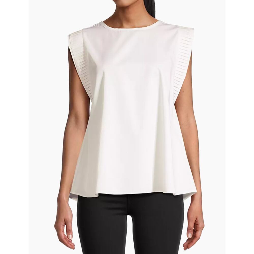 Saks Harshman Ivory Color 100% Cotton Cap Sleeve Modern Top Size L